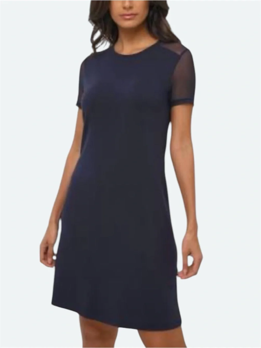Anatomie | Navy Blue Mesh Shoulder Short Sleeve Melissa Dress Size Medium